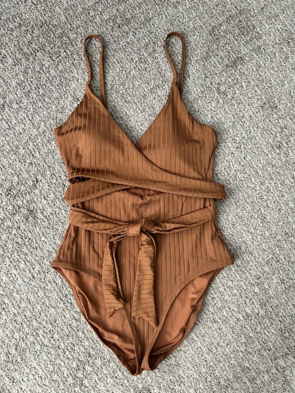 aerie Ribbed One-Piece Swimsuit in Warm Brown - Picture 4 of 9